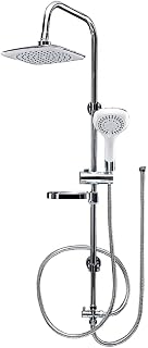 AQUALONA® Aquacapri Shower Column - High-Pressure Shower Column with Five Revitalising Spray Patterns & Rubber Nozzles to Easily Remove Limescale and Dirt - Universal Fit, Silver and White Finish. Brackets are Adjustable for Height and Depth, Perfect for Uneven Walls and to be able to use Existing Drill Holes. Beautifully Designed Screw Covers Included.
