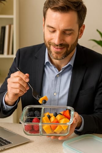 Image of Lunch Box Glass 3 Compartment | Lunch Box for Office Use with Airtight Locks | Microwave Safe Container with Partition | Glass Container wih Lid for Men,Women(1000ml)