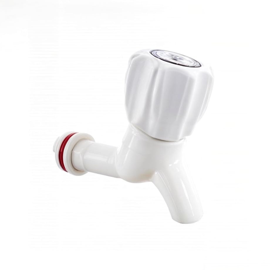 Image of White ABS Plastic Bib Cock Water Tap for Kitchen, Bathroom, Wash Basin - 1 /2 inch (15mm) | Wall-Mounted PVC Faucet for Hot & Cold Water | Durable, Leak-Proof - Set of 1