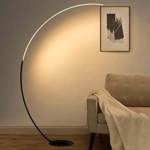 Arc Floor Lamp for Living Room, 165CM Tall Standing LED Floor Lamps with Remote Control, 3 Color temperatures Dimmable Timer Night Mode Modern Reading Curved Corner Floor Lamp for Bedroom Office