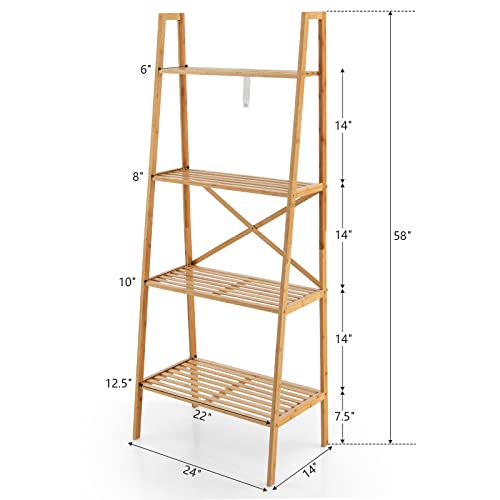 Giantex 4-Tier Bamboo Bookshelf, Multifunctional Storage Display Rack Shelves With Anti-Tipping Device, Natural Wood Ladder Shelf For Home Office Kitchen Bathroom #TOP2