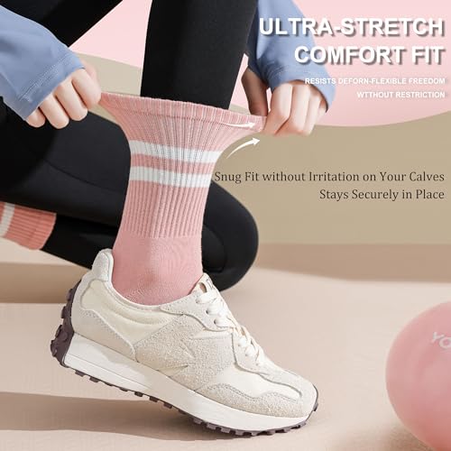 Image of Pilates Socks for Women Non Slip, Cotton Crew Grippy Yoga Socks with Grips for Maternity Hospital Workout, 3 Pairs