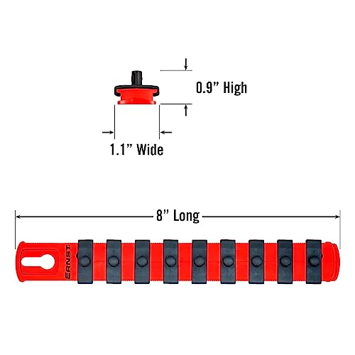 Image of Ernst Manufacturing 8-Inch Magnetic Socket Organizer with 9 1 /4-Inch Twist Lock Clips, Red (8410M-Red-1 /4)