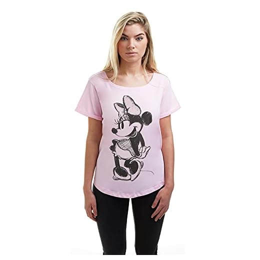 Disney Minnie Sketch Camiseta, Rosa, M para Mujer