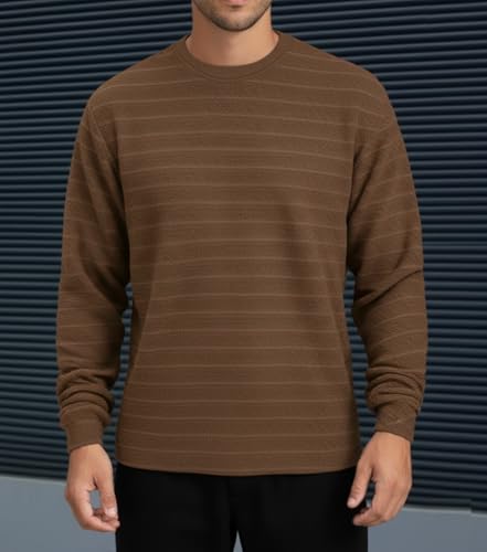 Coofandy Men's Rugged Textured Crewneck Shirt - Earth Brown Relaxed - Image 3