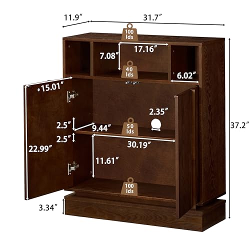 Image of 31.7'' Mid Century Modern Accent Sideboard Storage Cabinet, Walnut