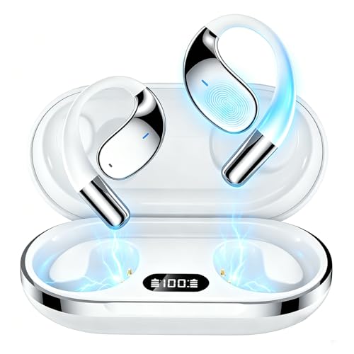 Auriculares Bluetooth 5.4 de Oreja Abierta, Auriculares Inalámbricos con Sonido Estéreo HiFi, Pantalla Digital LED, 45H de Autonomía, Carga Rápida Type‑C, Ligeros y Cómodos para Deporte, Oficina