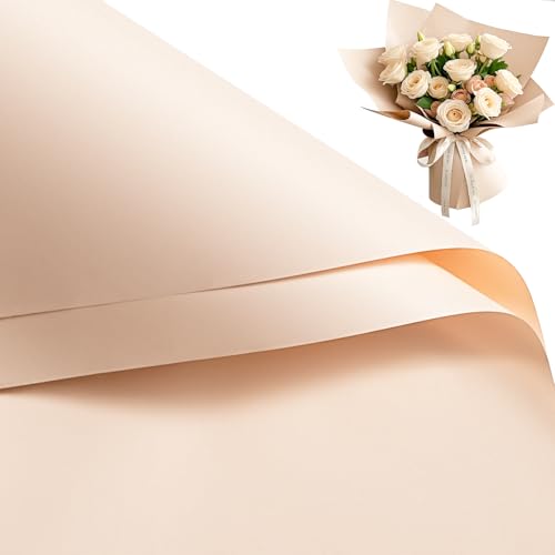 RUSPEPA 20 Sheets Flower Wrapping Paper Waterproof Floral Bouquet Wrapping Paper Florist Supplies Packaging for Birthday Party Wedding and DIY Crafts - Champagne