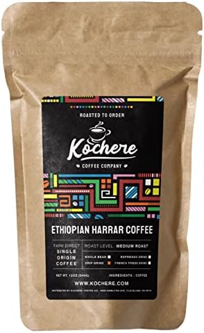 Single Origin Ethiopan Whole Bean, Organic Specialty Coffee - Fair Trade, Medium Roast, Roasted to Order, 100% Arabica Coffee Beans (Whole Bean, Ethiopian Harrar)