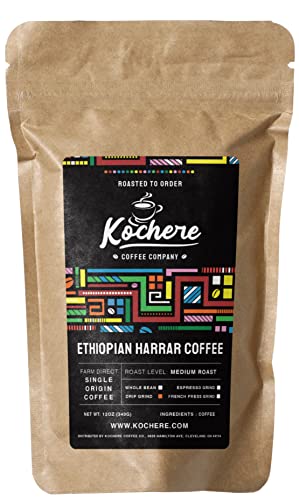 Single Origin Ethiopan Whole Bean, Organic Specialty Coffee - Fair Trade, Medium Roast, Roasted To Order, 100% Arabica Coffee Beans (Whole Bean, Ethiopian Harrar) #TOP22