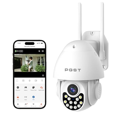 PGST 1080P Cameras de Vigilancia WiFi, Camara WiFi Exterior Motorizada Impermeable IP66 con Audio de Dos Vías, Visión Nocturna en Color de Detección de Movimiento Monitorización Inteligente
