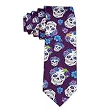 Supdreamc Mens Fashion Flowers And Skulls Purple Tie - Long Skinny Gentlemen Tie Necktie for Wedding Holiday, Suit Uniform