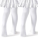 Baby Tights Non Slip Toddler Stockings Tights with Grippers Seamless Soft Cotton Cable Knit Baby Girl Leggings 2-4T Toddler 2 Pack (White, L)