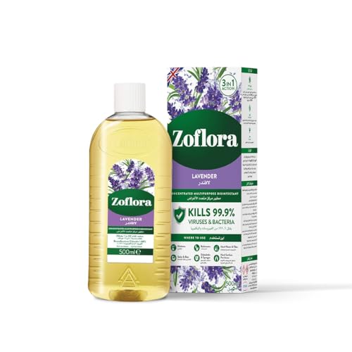 Zoflora Multipurpose Disinfectant - Lavender - 500ML | Anti-bacterial | All surface Cleaner | Home, Kitchen & Bathroom Cleaning | Eliminates Odour | 24 Hours fragrance