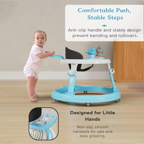 Image of StarAndDaisy Baby Walkers for 6-24 Month Baby Boy Girl /Baby Walker 7 Level Height Adjustment /Walker for Kids for 1 Years with Switchable Food & Musical Toy Tray - Sky Blue