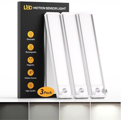 LED Lights for Kitchen Under Cabinet 3 Pack - 6000K with Motion S...