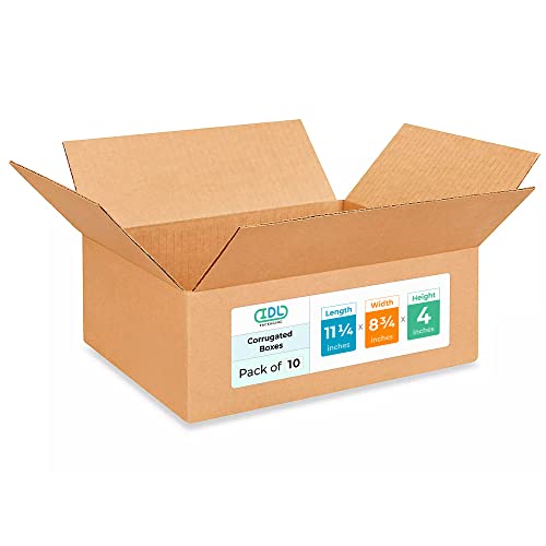 Letterhead Cardboard Boxes 11.1/4x8.3/4x4 inches (10-Pack) - Extra Strength 200 lb vs Regular - USA-Made Corrugated Moving Boxes for USPS/FEDEX - Heavy-Duty Packing Box - Shipping Box by IDL Packaging