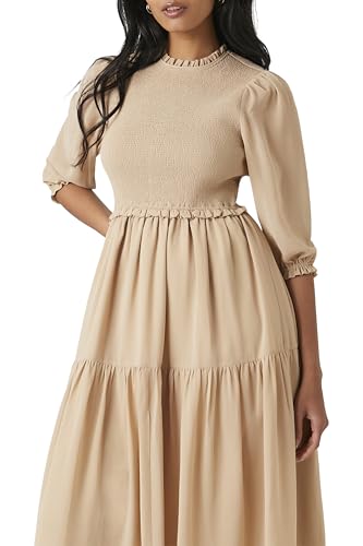 Image of Forever 21 Women's Smocked Chiffon Peasant-Sleeve Dress