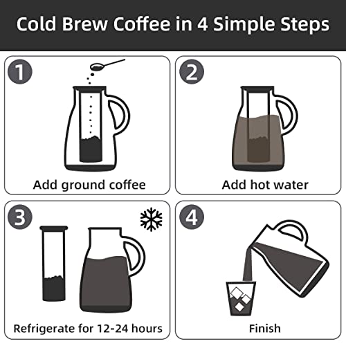Mi hogar Cafeteira gelada hermética fria – cafeteira gelada de vidro de 947 ml, filtro removível de