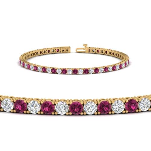 SHIV-IMPEX-JEWELS-600-Ct-Womens-Tennis-Bracelets-with-Round-Shape-Pink-Sapphire-White-Diamond-in-14k-Yellow-Gold-Plated-925-Sterling-Silver 41ptqKWwD8L