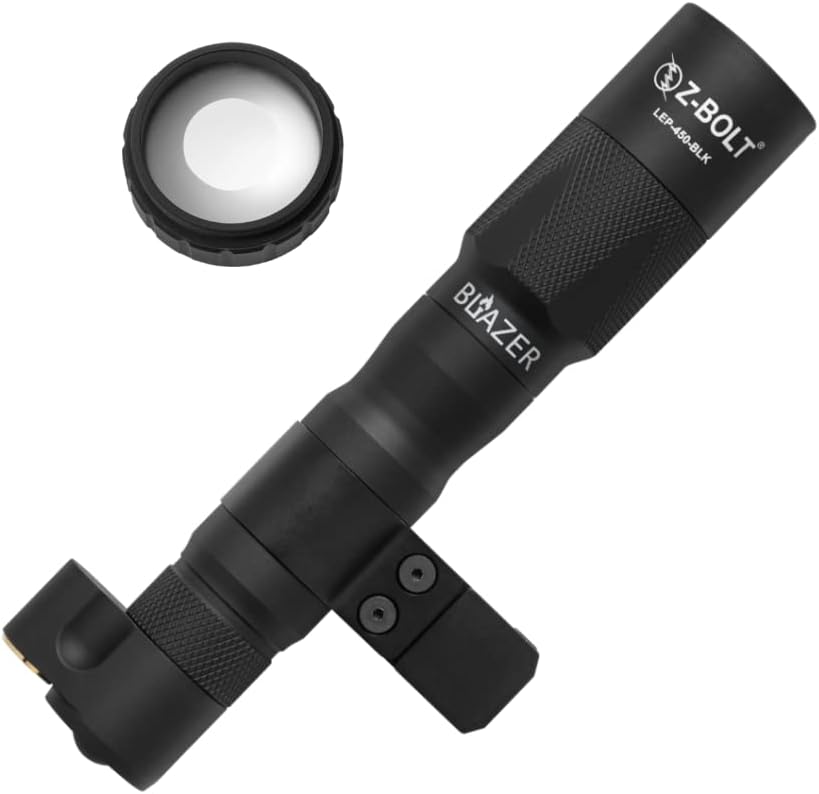 Z-BOLT® Blazer Gen 3 LEP White Light Flashlight & Beam Diffuser (Black) with Rail Clamp Mount & LEP Light Head - Dual Fuel - Dual Function Tailcap - Crane Plugs