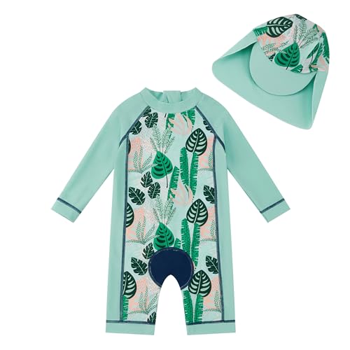 Image of upandfast Baby/Toddler Swimsuit UPF 50+ Sun Protection One Piece Zipper Bathing Suit with Sun Hat Infant Beach Swimwear
