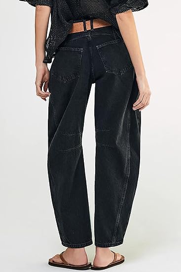 Women's Baggy Wide Leg Jeans Barrel Vintage Cropped Raw Hem Denim Pants Trendy Vintage Jeans4