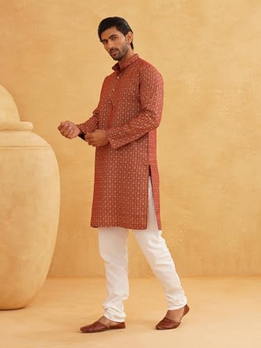 Image of Sojanya (Since 1958 Men'S Cotton Linen Blue Foil Printed Only Long Kurta