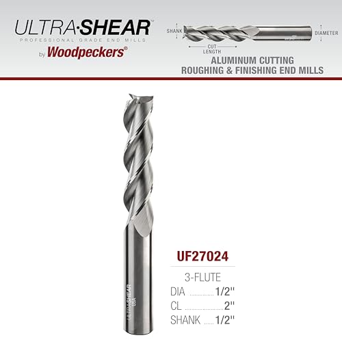 Image of 1 /2 Inch End Mills, 3 Flute, 2 Pack, USA Made Solid Carbide CNC Aluminum Cutting Bits for Roughing & Finishing - Square End - UF27024