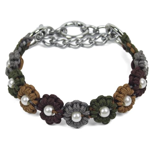 Handmade Paracord Dog Collar with Flower Design, 8-12