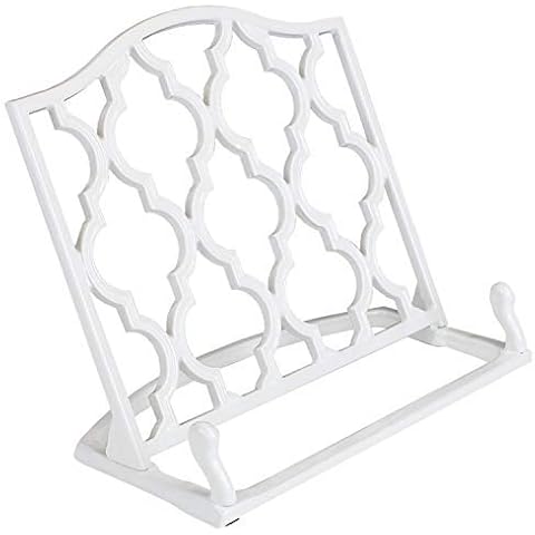 Home Basics Cast Iron Moroccan Lattice Cookbook Stand, White, 10.5x5.5x9 Inches Cover