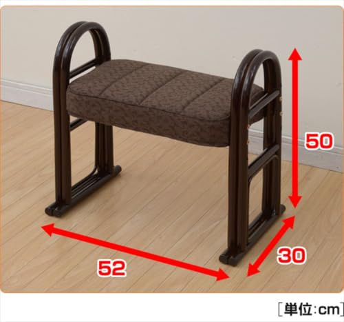 玄関ベンチ ラタン製 立ちあがりがラク 軽量 座面高さ3段階 幅52×奥行30×高さ50cm オットマン 玄関椅子 イス 組立品 ダークブラウン [2]