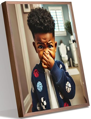 Funny Black Boy Bathroom Canvas Wall Art Humor African American Kids Stank Face Bathroom Unpleasant Smell Cover Nose Picture Wall Decor Print Artwork for Kids Washroom Toilet Home Decor Unframed