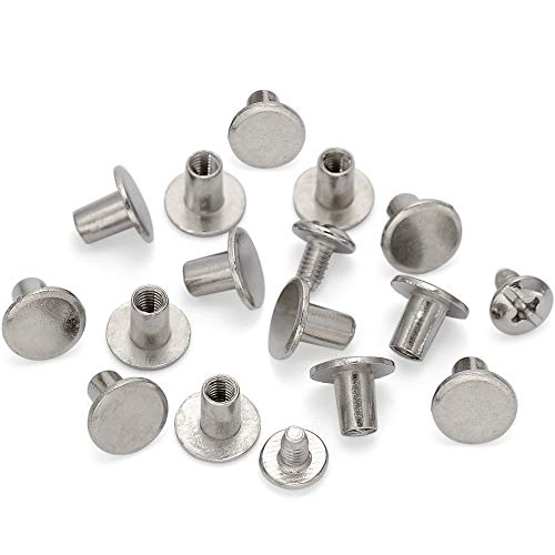 100 Sets Round Flat Head Chicago Screws Buttons Metal Studs Rivets Screwback Spots Metal Nail Rivet Studs For Leather Crafting 5/16 Inch (Silver) #TOP2