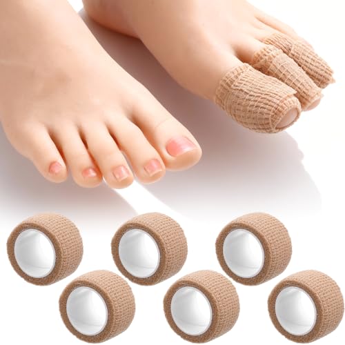 6 Rolls 1 inch Self Adhesive Bandage Wrap Big Toe Protectors Bandages Unisex Bandage Tape Elastic Toes Bandages for Big Toe Foot Ankle Finger and Swelling