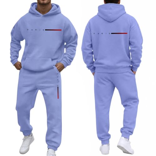 Bauzuoyo Men's 2-Piece Tracksuit Set, Jogging Suit Set, Jogging Bottoms and Sweatshirt with Hood, Long Sleeve Tracksuit, Loose Plain Leisure Suit, Aut