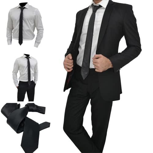 Mens Lamb Leather Necktie - Skinny Solid Casual Business Wear Narrow Leather Slim Tie- Neckties for Party Wedding Gift (Black Tie) - Thumbnail 4