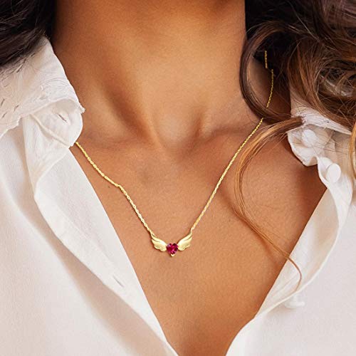 Agvana 14K Solid Gold Genuine Garnet Angel Wings Heart Dainty Pendant Necklace Christmas Gifts For Women Fine Jewelry Promise Anniversary Birthday Gifts For Women Girls Mom Wife Lady Her Yourself #TOP1