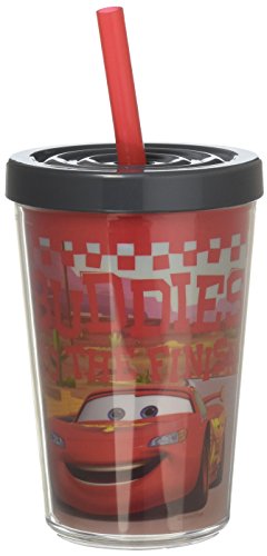 Zak! Designs Insulated Tumbler with Screw-on Lid and Straw featuring Lightning Mc Queen Graphics, Break-resistant and BPA-free Plastic, 13 oz.