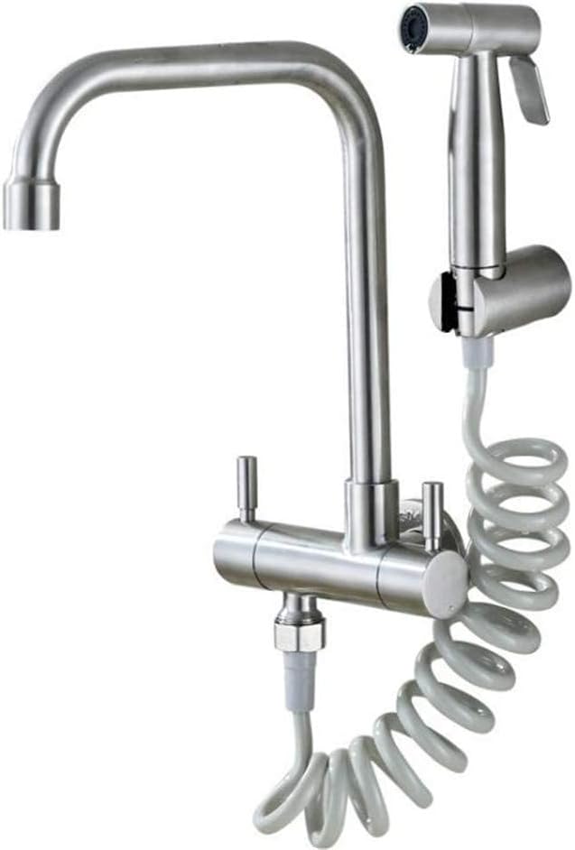 Kitchen Faucet Sus 304 Stainless Steel Into The Wall Horizontal Cold Faucet Spray Set Bidet Nozzle Double Control Faucet 360 Swivel,Brushed Nickel A(Brushed Nickel B)