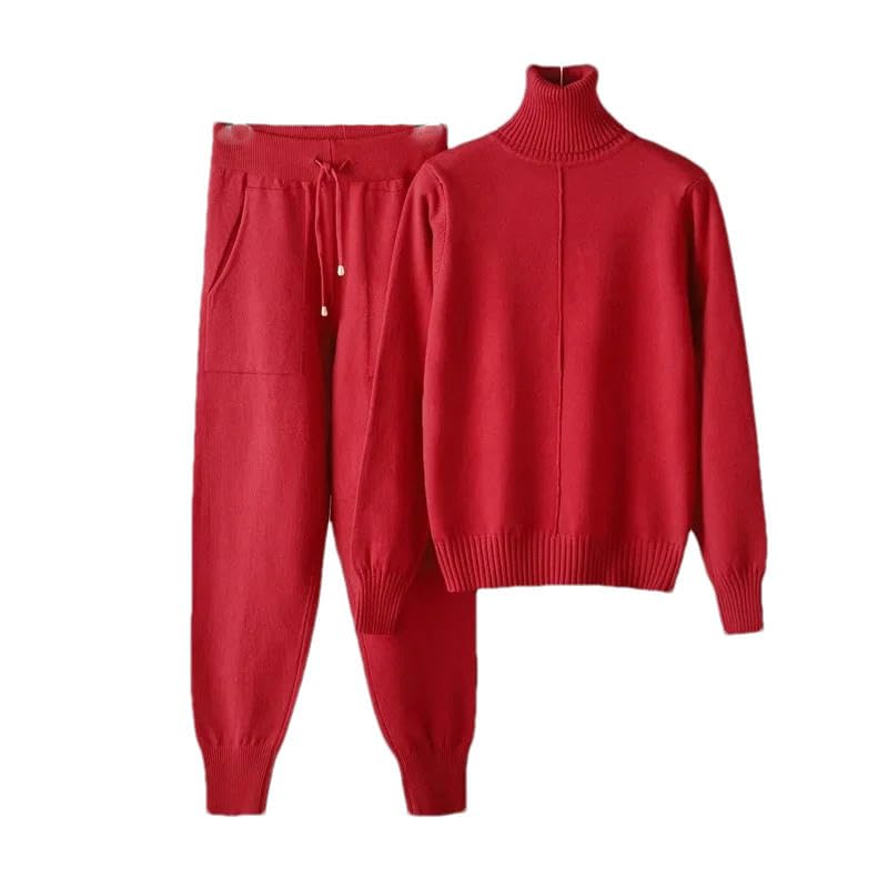 Tuta da donna casual calda 2PCS lavorata a maglia set autunno inverno cashmere dolcevita maglione e pantaloni harem set