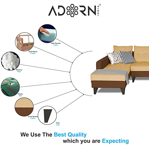 Image of Adorn India Maddox Plain Two Tone L Shape 6 Seater Sofa Set LHS (Brown & Beige) (3 Year Warranty)