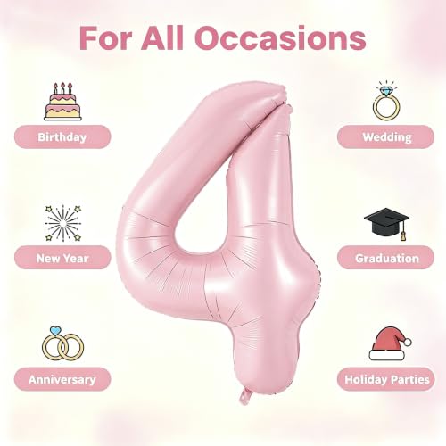 Image of Number Balloons Pink Party Balloon - Giant Number 4 Balloon, 40 Inch Large Balloon, Birthday Decorations for Women, Birthday Balloon for Anniversary Baby Shower Princess Party Decorations