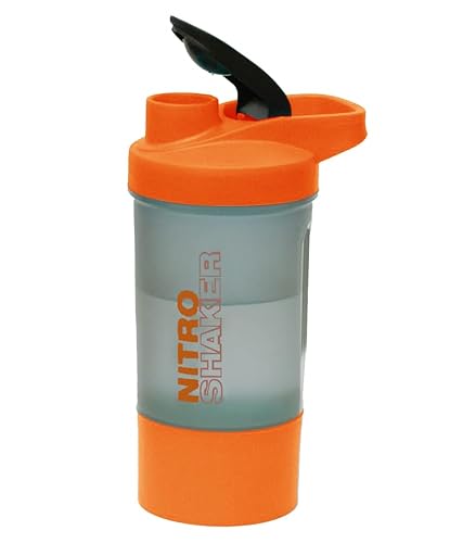 Orange- 600Ml Nitro Shaker Premium Protein Shaker Bottle for Protein Shakes Smoothie Durability Leakproof Plastic Bottle Detachable Cup Store Protein Powder or Supplement for Gym Workout, Sports