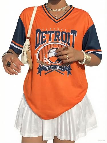 Baseball Jersey Shirts for Women - Baseball Detroitv T-Shirts Funny Game Day Fan Clothes Tops Orange