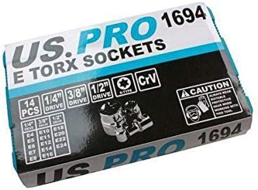 US PRO 14 Piece Female Torx Star Chrome Vanadium Socket Set 1/4 3/8 1/2 B1694, Variety Pack - Image 5