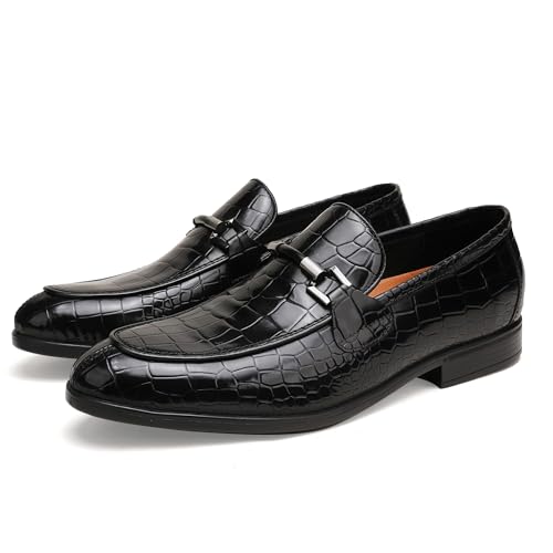 Classic Leather Dress Shoe for Mens, Fashion Crocodile Printed Penny Loafers with Metal Buckle Business Wedding Formal Shoes Slip On Loafers for Mens