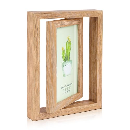 Cadre photo en bois - Double face - 10 x 15 cm - 2 photos - Pivotant - Avec plaque acrylique - Cadre photo créatif pour bureau, famille, cadeau de festival,...