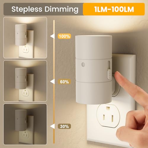 Image of VOLISUN Night Light, Dimmable Led Night Lights Plug into Wall, Amber /3000K /4500K, 0-100LM Adjustable Brightness, Dusk to Dawn Nightlight for Hallway, Bathroom, Bedroom White 4 Pack