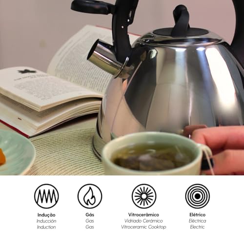 Brinox - Chaleira de Inox com Apito Brinox 3L Jasmin com Indução - Metalizada
